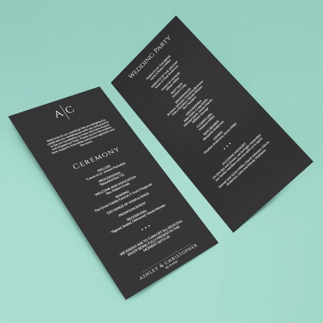 Simple Black Noir Monogram Wedding Ceremony Programme (Creator Uploaded)