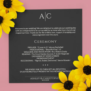 Simple Black Noir Monogram Wedding Ceremony Programme