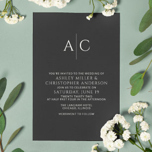 Simple Black Noir Monogram Wedding Invitation