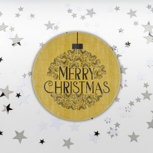 Simple Black on Gold Merry Christmas Glass Cutting Board