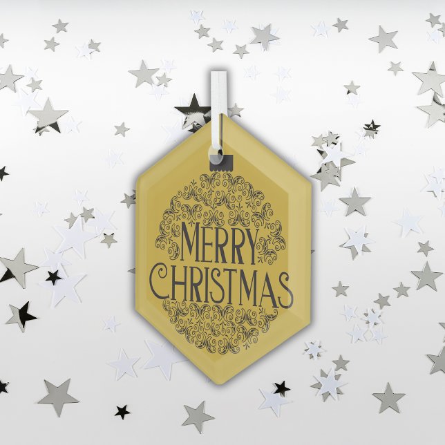Simple Black on Gold Merry Christmas |  Glass Tree Decoration (Creator Uploaded)