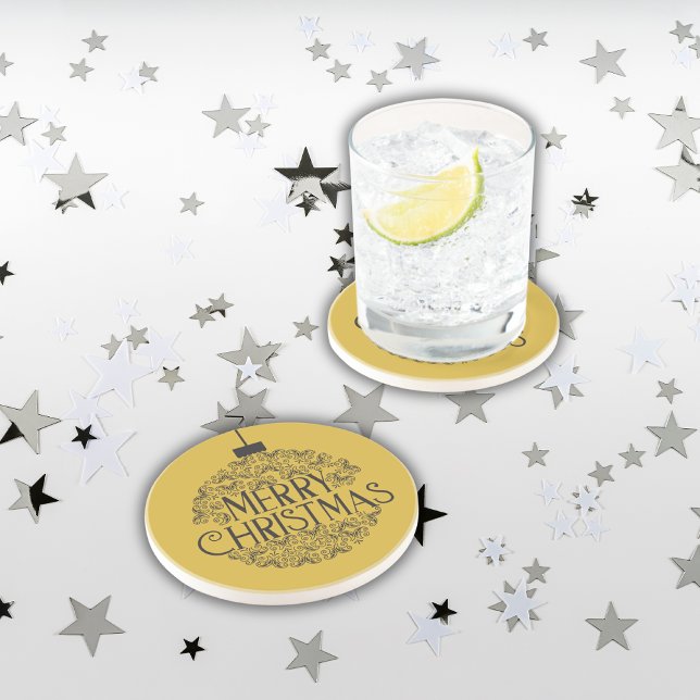Simple Black on Gold Merry Christmas | Sandstone   Coaster (Creator Uploaded)