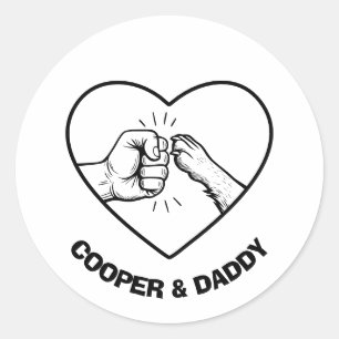 Simple Black Outline Dog and Dad Fist Bump Classic Round Sticker
