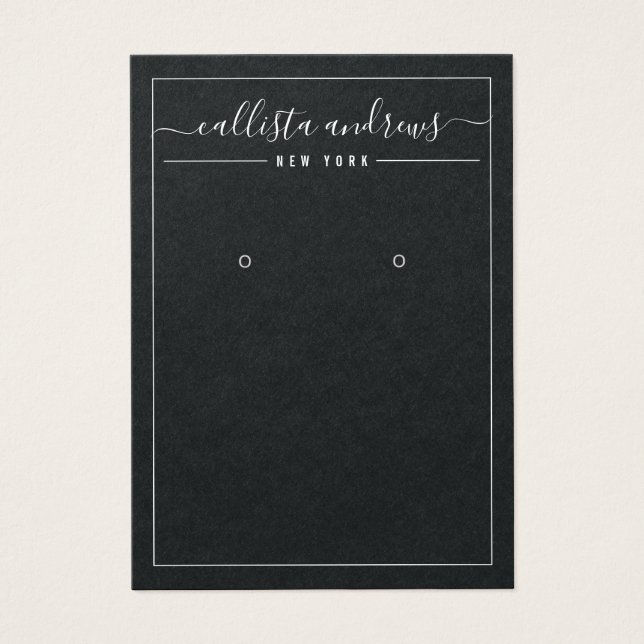 Simple Black Paper Cursive Earring Display Card (Front)