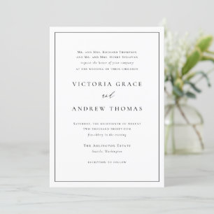 Simple Black Parent's Hosting Formal Wedding Invitation