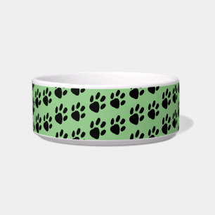 Simple Black Paw Print Pattern on Green Bowl
