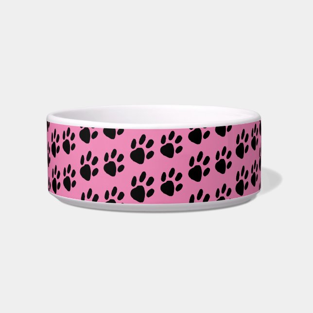 Simple Black Paw Print Pattern on Pink Bowl (Front)