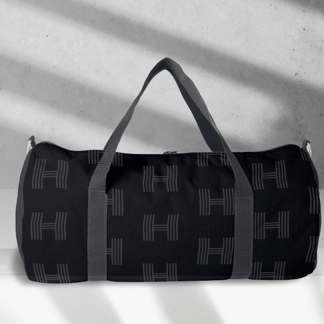 Simple Black, Personalised Monogram Pattern boys Duffle Bag (Black Monogram Pattern, Simple Black Large Duffel Bag)