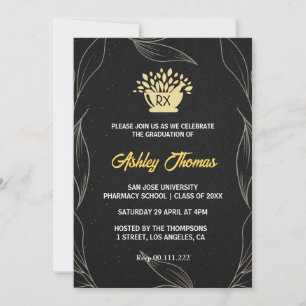 Simple Black Pharmacy Graduation Invitations
