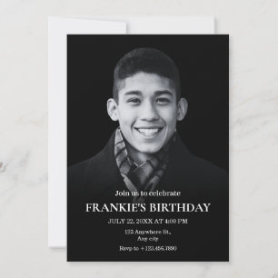 Simple black photo birthday   invitation