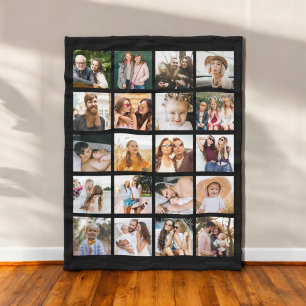 Simple Black Photo Collage 20 Picture Personalised Fleece Blanket