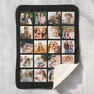 Simple Black Photo Collage 20 Picture Personalised Sherpa Blanket