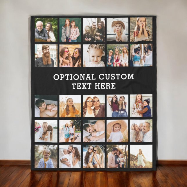 Simple Black Photo Collage 25 Picture Personalised Fleece Blanket (Creator Uploaded)