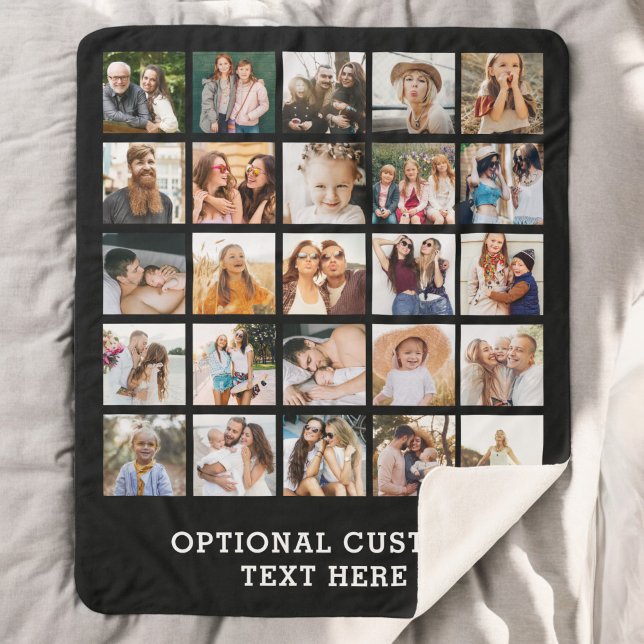 Simple Black Photo Collage 25 Picture Personalised Sherpa Blanket (Creator Uploaded)