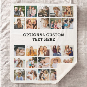Simple Black Photo Collage 25 Picture Personalised Sherpa Blanket