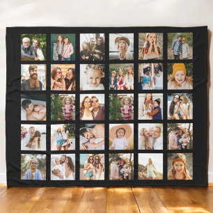 Simple Black Photo Collage 30 Picture Personalised Fleece Blanket