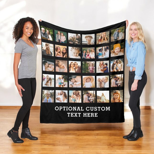 Simple Black Photo Collage 30 Picture Personalised Fleece Blanket (Creator Uploaded)