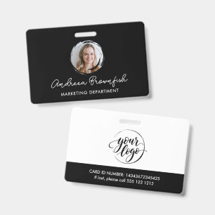 Simple Black Photo Logo Script Employee ID Access Badge
