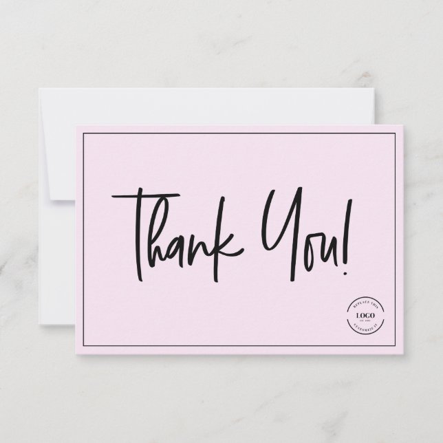 Simple Black Pink Company Logo Custom Thank You Card (Front)