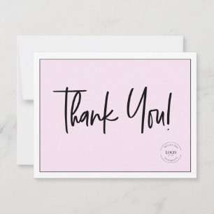 Simple Black Pink Company Logo Social Thank You  Card