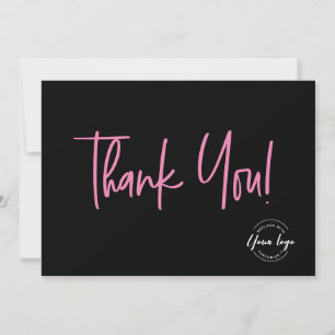 Simple Black Pink Company Logo Social Thank You  Card