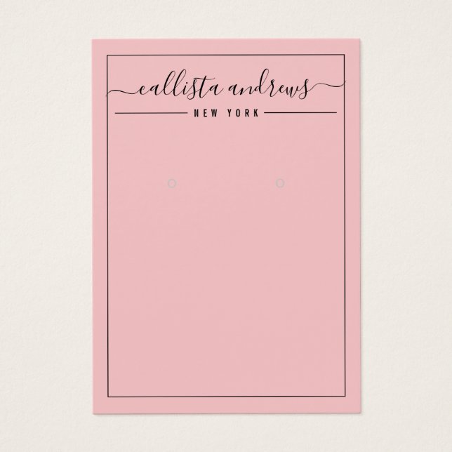 Simple Black Pink Cursive Earring Display Card (Front)