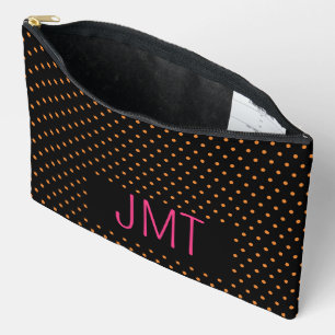 Simple Black Pink Orange Dots Monogram Accessory Pouch