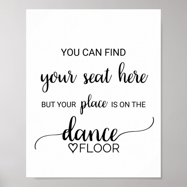 Simple Black Place Card Dance Floor Sign (Front)