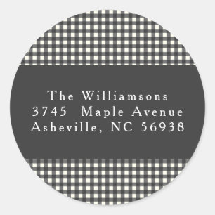 Simple Black Plaid Christmas Return Address Classic Round Sticker