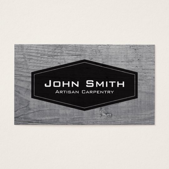 Simple Black Plaque on Wood Carpenter & Woodworker Business Card