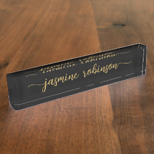 Simple Black Professional Signature Script Nameplate