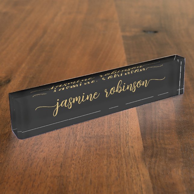 Simple Black Professional Signature Script Nameplate (Side)