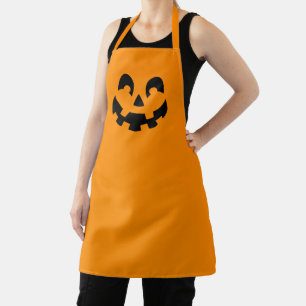 Simple Black Pumpkin Face On Orange Halloween Apron