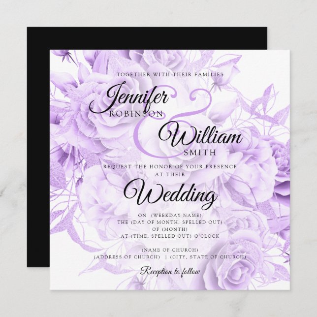 Simple Black & Purple Elegant Floral Wedding (Front/Back)
