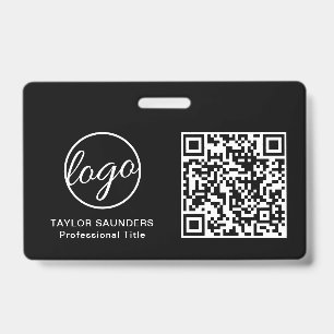 Simple Black QR Code Employee ID Badge