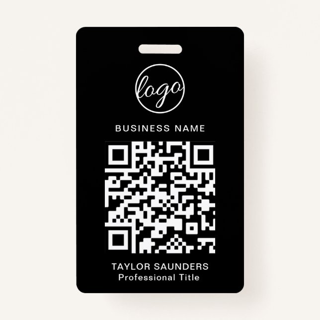 Simple Black QR Code Employee ID ID Badge (Front)