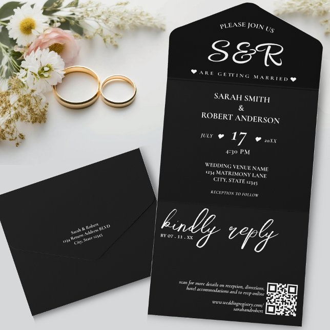 Simple Black QR Code Wedding All In One Invitation (Simple Black QR Code Wedding All In One Invitation)