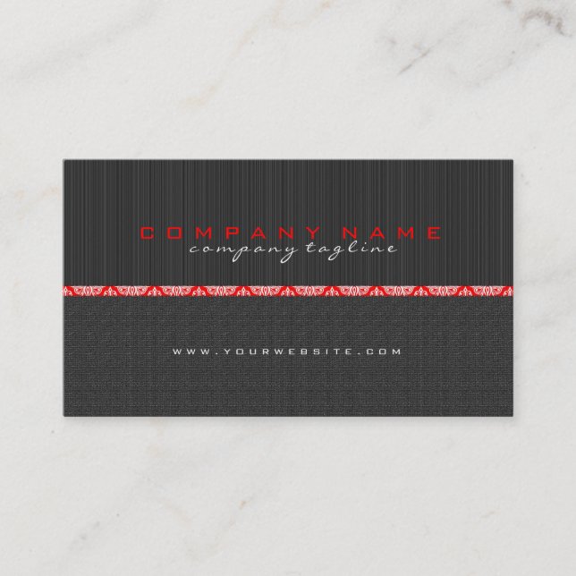 Simple Black & Red Stripes & LinenTexture Business Card (Front)