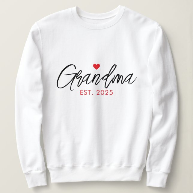 Simple Black & Red Typography New Grandma Sweatshirt (Design Front)