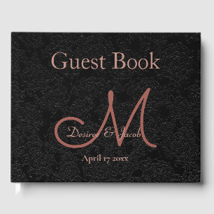 Simple Black Rose Gold Elegant Wedding Monogram Guest Book