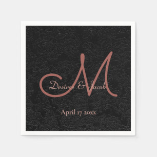 Simple Black Rose Gold Elegant Wedding Monogram Napkin