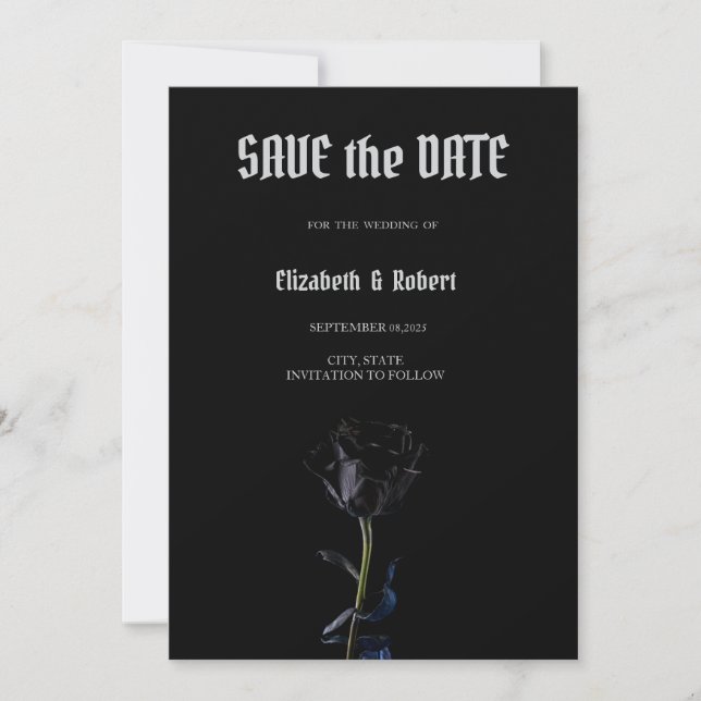 Simple Black Roses Gothic Save The Date (Front)