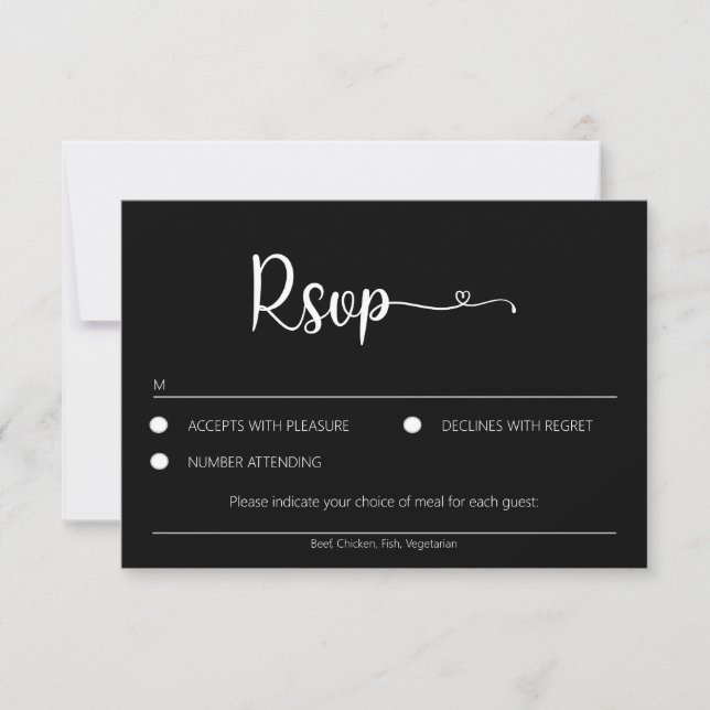 Simple Black RSVP Card With Meal Choice (Front)