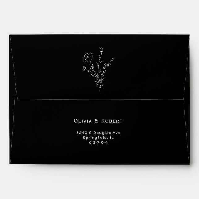 Simple Black Rustic Floral Wedding Envelope (Back (Top Flap))