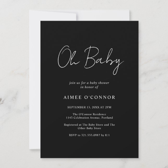 Simple Black Rustic Script Elegant Baby Shower Invitation (Front)