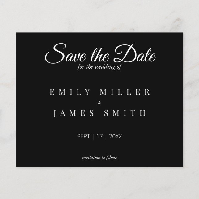 Simple Black Save the Date Budget Wedding (Front)