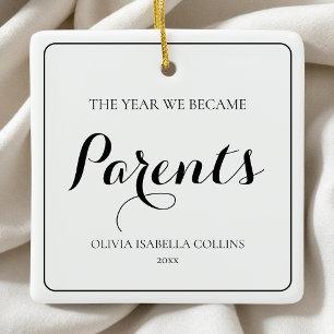 Simple Black Script First Christmas New Parents  Ceramic Ornament