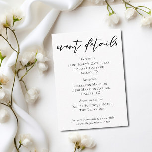 Simple Black Script Formal Wedding Event Details Enclosure Card