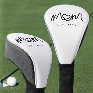 Simple Black Script Heart Est Year Mum Established Golf Head Cover