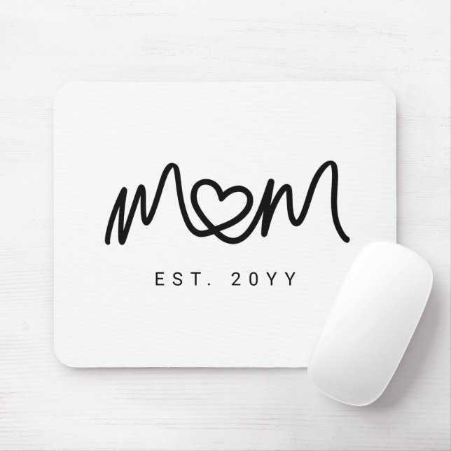 Simple Black Script Heart Mother Mom Established Mouse Mat (With Mouse)